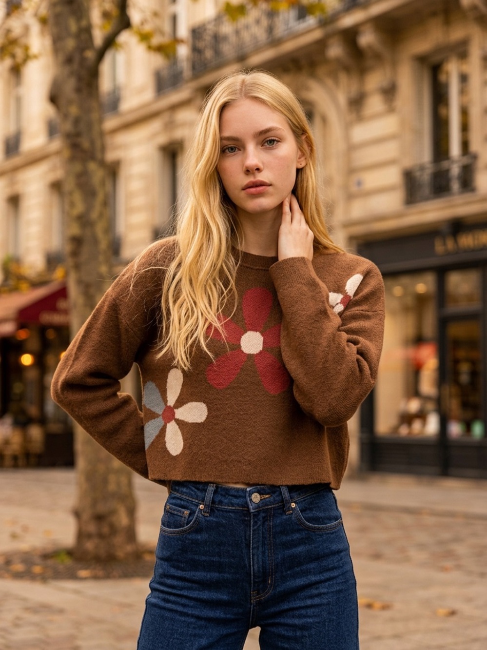 Altar'd State Brown Flower Cropped Sweater Sz/M